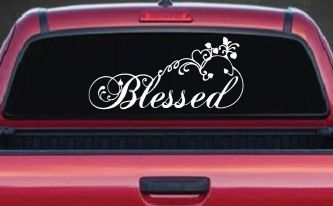 Blessed With Swirls Hearts Christian Car or Truck Window Decal Sticker