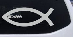 Christian Fish Faith Car or Truck Window Vinyl Decal Sticker (Light Gray)