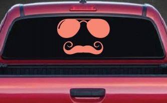 Sunglasses Handlebar Mustache Funny Car or Truck Window Decal Sticker (Coral)