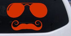 Sunglasses Handlebar Mustache Funny Car or Truck Window Vinyl Decal Sticker (Orange Red)