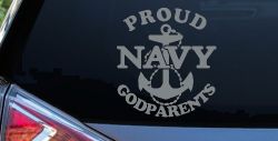 Proud Navy Anchor Godparents Military Car or Truck Window Vinyl Decal Sticker (Telegrey)