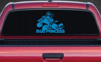 Mud Princess 4 Wheeler Off Road Car or Truck Window Decal Sticker (Blue)