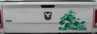 Mud Princess 4 Wheeler Off Road Car or Truck Window Decal Sticker (Dark Green)