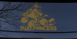 Mud Princess 4 Wheeler Off Road Car or Truck Window Vinyl Decal Sticker (Gold)