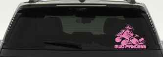 Mud Princess 4 Wheeler Off Road Car or Truck Window Decal Sticker (Pink)