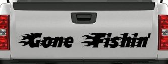 Gone Fishin Blazed Flame Text Fishing Car or Truck Window Vinyl Decal Sticker (Black)