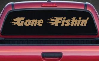 Gone Fishin Blazed Flame Text Fishing Car or Truck Window Vinyl Decal Sticker (Light Brown)
