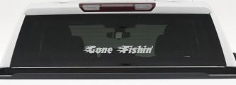 Gone Fishin Blazed Flame Text Fishing Car or Truck Window Decal Sticker (Light Gray)