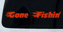 Gone Fishin Blazed Flame Text Fishing Car or Truck Window Vinyl Decal Sticker (Orange Red)