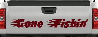 Gone Fishin Blazed Flame Text Fishing Car or Truck Window Vinyl Decal Sticker (Purple Red)