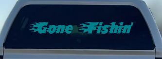 Gone Fishin Blazed Flame Text Fishing Car or Truck Window Vinyl Decal Sticker (Turquoise Blue)