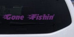 Gone Fishin Blazed Flame Text Fishing Car or Truck Window Decal Sticker (Violet)