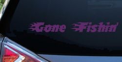 Gone Fishin Blazed Flame Text Fishing Car or Truck Window Vinyl Decal Sticker (Violet)