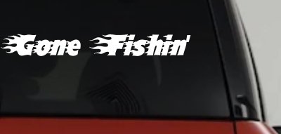 Gone Fishin Blazed Flame Text Fishing Car or Truck Window Vinyl Decal Sticker