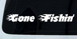 Gone Fishin Blazed Flame Text Fishing Car or Truck Window Decal Sticker