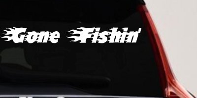 Gone Fishin Blazed Flame Text Fishing Car or Truck Window Vinyl Decal Sticker