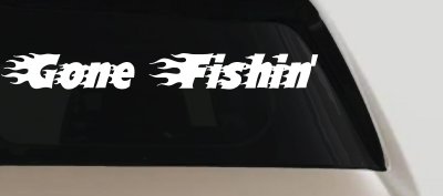 Gone Fishin Blazed Flame Text Fishing Car or Truck Window Vinyl Decal Sticker