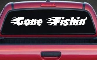 Gone Fishin Blazed Flame Text Fishing Car or Truck Window Decal Sticker