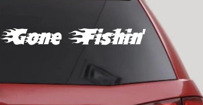 Gone Fishin Blazed Flame Text Fishing Car or Truck Window Vinyl Decal Sticker