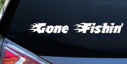 Gone Fishin Blazed Flame Text Fishing Car or Truck Window Decal Sticker
