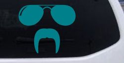 Sunglasses Fu Manchu Mustache Funny Car or Truck Window Vinyl Decal Sticker (Turquoise Blue)