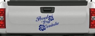 Proud Army Grandmother Hibiscus Flowers Military Car or Truck Window Decal Sticker (Navy)