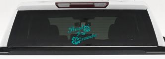 Proud Army Grandmother Hibiscus Flowers Military Car or Truck Window Decal Sticker (Turquoise)