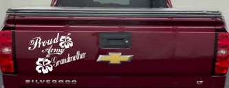 Proud Army Grandmother Hibiscus Flowers Military Car or Truck Window Decal Sticker (White)