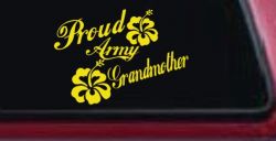 Proud Army Grandmother Hibiscus Flowers Military Car or Truck Window Vinyl Decal Sticker (Yellow)