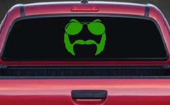 Sunglasses Mustache Mutton Chops Funny Car or Truck Window Decal Sticker (Lime)