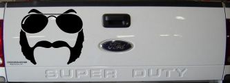 Sunglasses Mustache Mutton Chops Funny Car or Truck Window Decal Sticker (Matte Black)