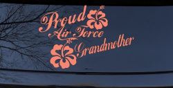 Proud Air Force Grandmother Hibiscus Flowers Military Car or Truck Window Vinyl Decal Sticker (Coral)