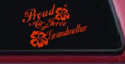 Proud Air Force Grandmother Hibiscus Flowers Military Car or Truck Window Vinyl Decal Sticker (Orange Red)