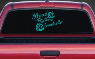 Proud Air Force Grandmother Hibiscus Flowers Military Car or Truck Window Vinyl Decal Sticker (Turquoise)