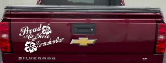 Proud Air Force Grandmother Hibiscus Flowers Military Car or Truck Window Decal Sticker (White)