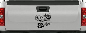 Proud Air Force Aunt Hibiscus Flowers Military Car or Truck Window Decal Sticker (Black)