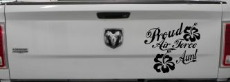 Proud Air Force Aunt Hibiscus Flowers Military Car or Truck Window Decal Sticker (Black)