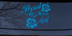 Proud Air Force Aunt Hibiscus Flowers Military Car or Truck Window Decal Sticker (Blue)