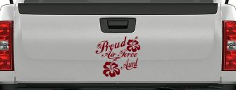 Proud Air Force Aunt Hibiscus Flowers Military Car or Truck Window Decal Sticker (Burgundy)
