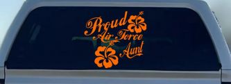 Proud Air Force Aunt Hibiscus Flowers Military Car or Truck Window Decal Sticker (Orange)