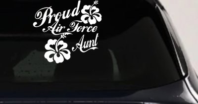 Proud Air Force Aunt Hibiscus Flowers Military Car or Truck Window Vinyl Decal Sticker (White)