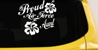 Proud Air Force Aunt Hibiscus Flowers Military Car or Truck Window Vinyl Decal Sticker (White)