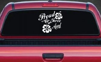 Proud Air Force Aunt Hibiscus Flowers Military Car or Truck Window Decal Sticker
