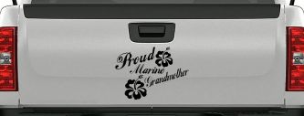 Proud Marine Grandmother Hibiscus Flowers Military Car or Truck Window Decal Sticker (Black)