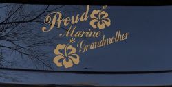 Proud Marine Grandmother Hibiscus Flowers Military Car or Truck Window Decal Sticker (Light Brown)