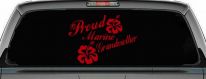 Proud Marine Grandmother Hibiscus Flowers Military Car or Truck Window Vinyl Decal Sticker (Red)