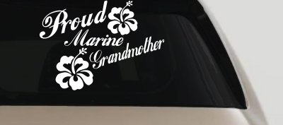 Proud Marine Grandmother Hibiscus Flowers Military Car or Truck Window Vinyl Decal Sticker
