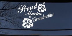 Proud Marine Grandmother Hibiscus Flowers Military Car or Truck Window Decal Sticker