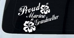 Proud Marine Grandmother Hibiscus Flowers Military Car or Truck Window Decal Sticker