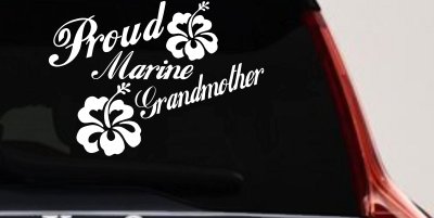 Proud Marine Grandmother Hibiscus Flowers Military Car or Truck Window Vinyl Decal Sticker